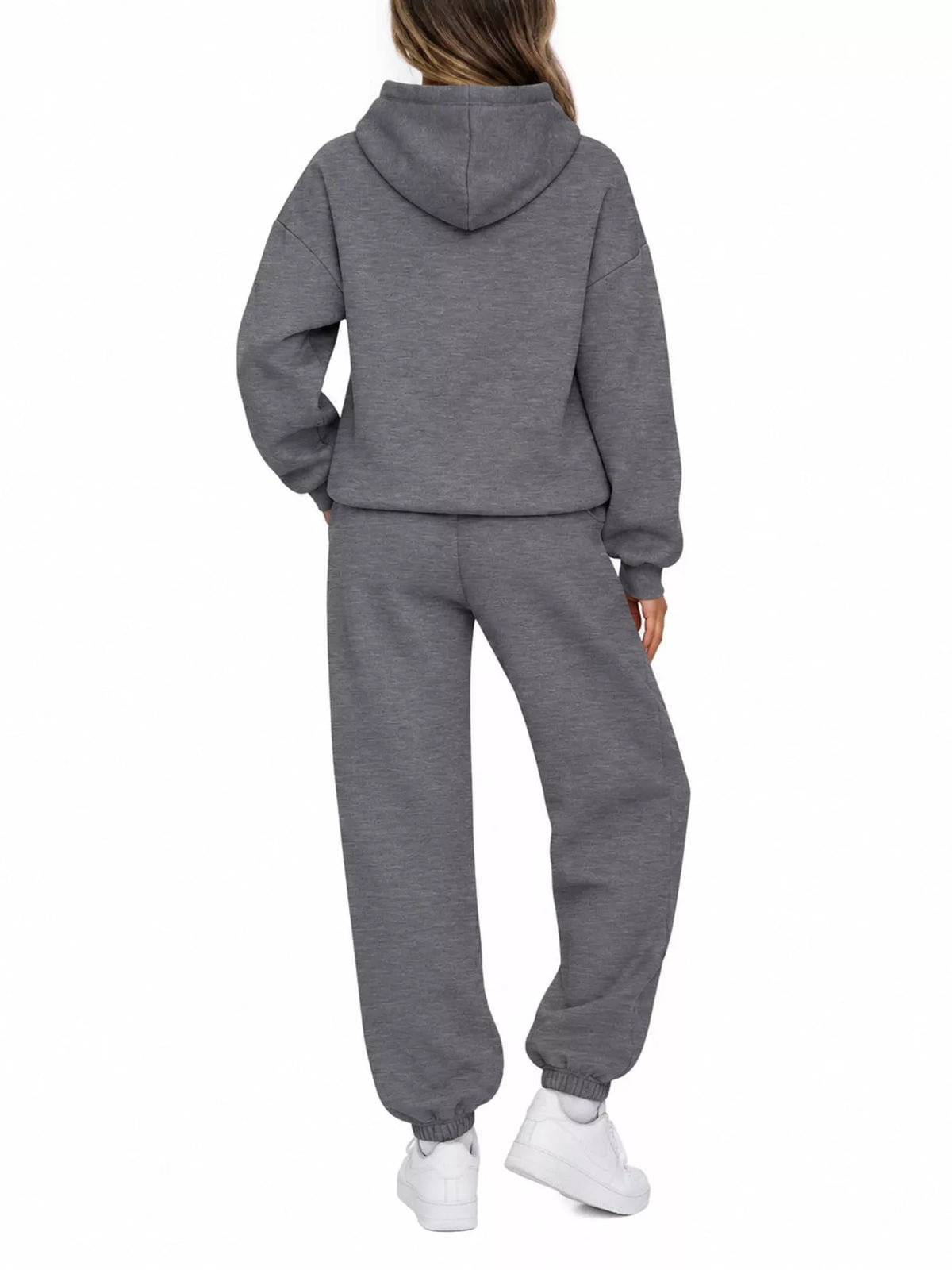 Drop Shoulder Hoodie and Jogger Sweatpants Set — back view