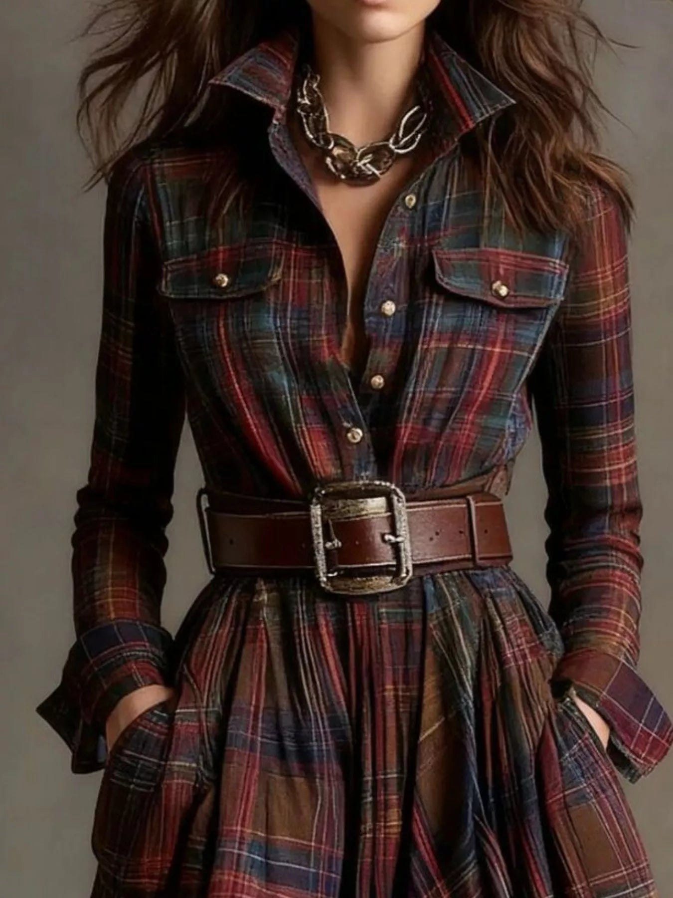 Trendsi Full Size Plaid Long Sleeve Shirt Dress Plus Size -