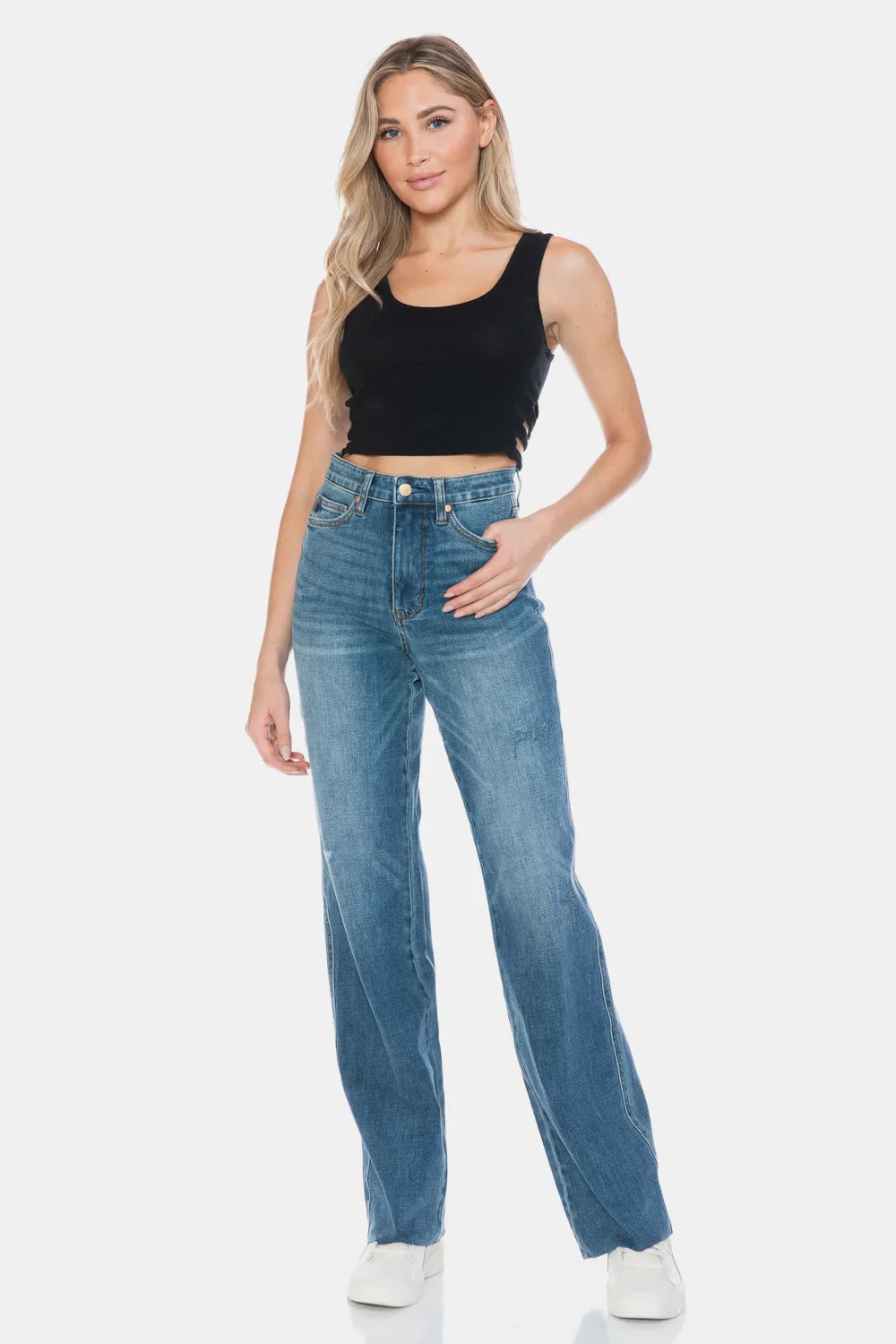 Women's Tummy-Control Straight-Leg Jeans With Raw Hem — product view 9