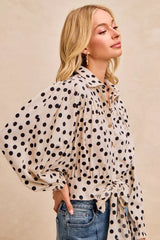 Trendsi BiBi Polka Dot Print Tie Hem Detail Crop Shirt -