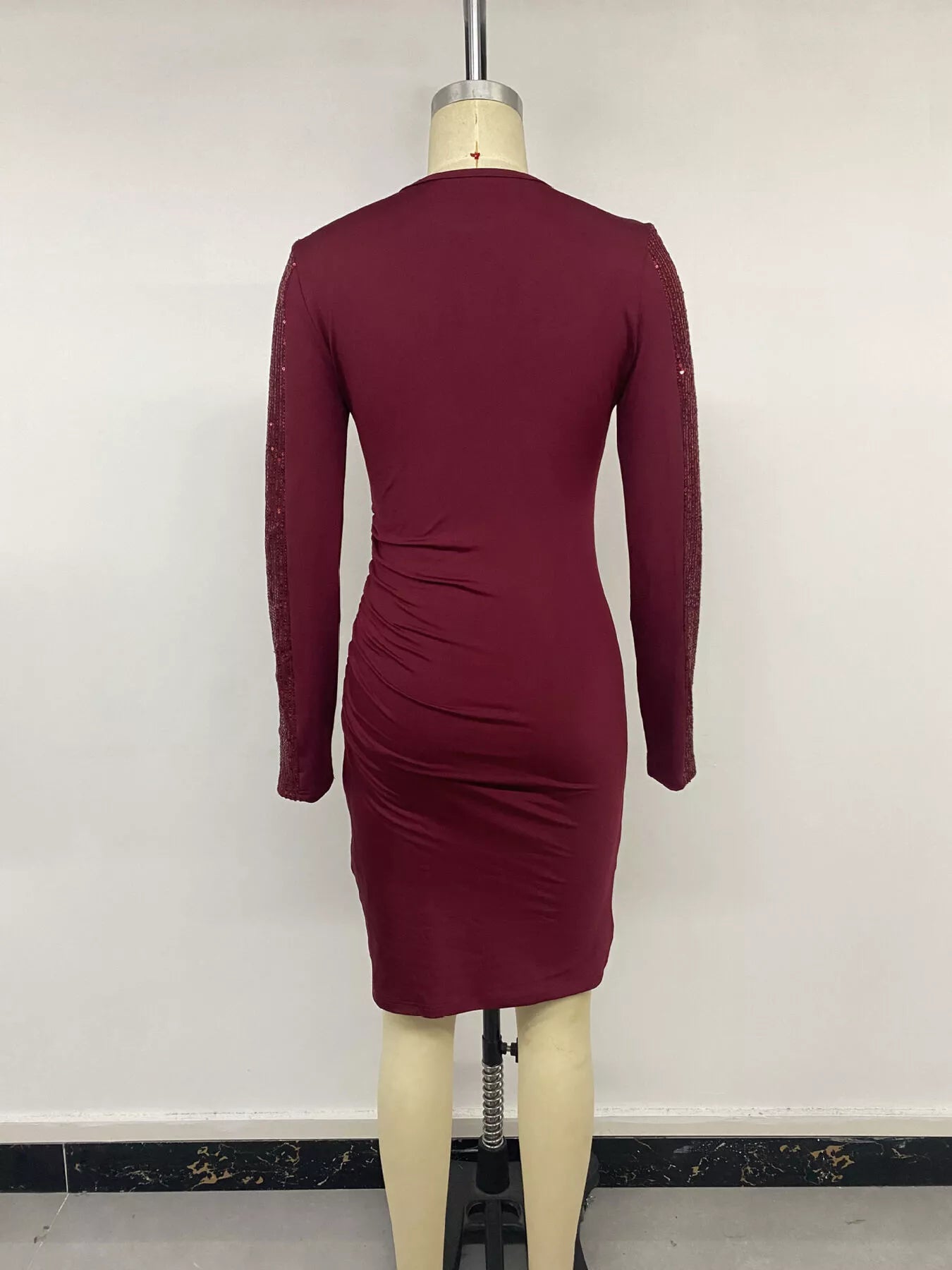 Trendsi Long-Sleeve Sequin-Trimmed Bodycon Dress -