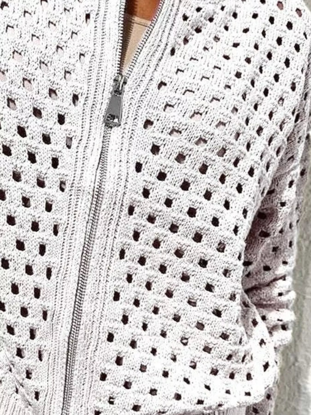 Trendsi Full Size Crochet Knit Zip-Up Cardigan Plus Size -