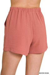 Trendsi Zenana Woven Airflow Back Elastic Waist Shorts -