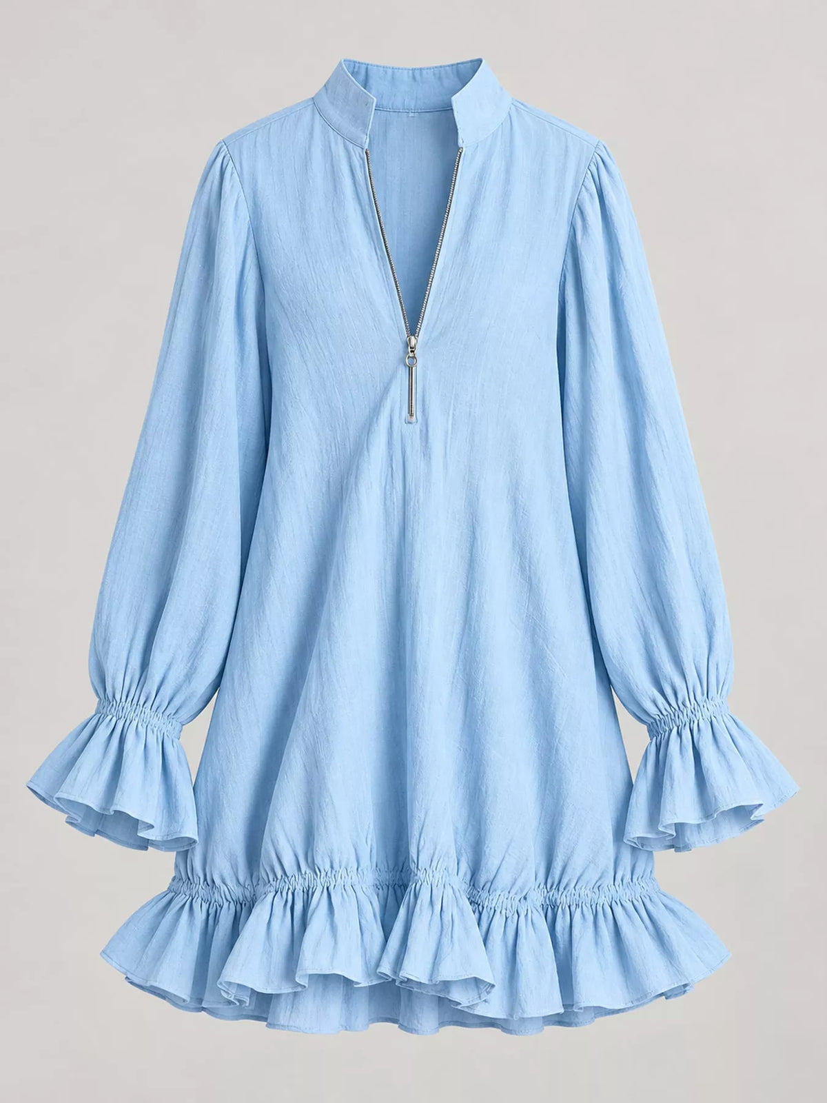 Ruffled-hem mini dress, blue flat front