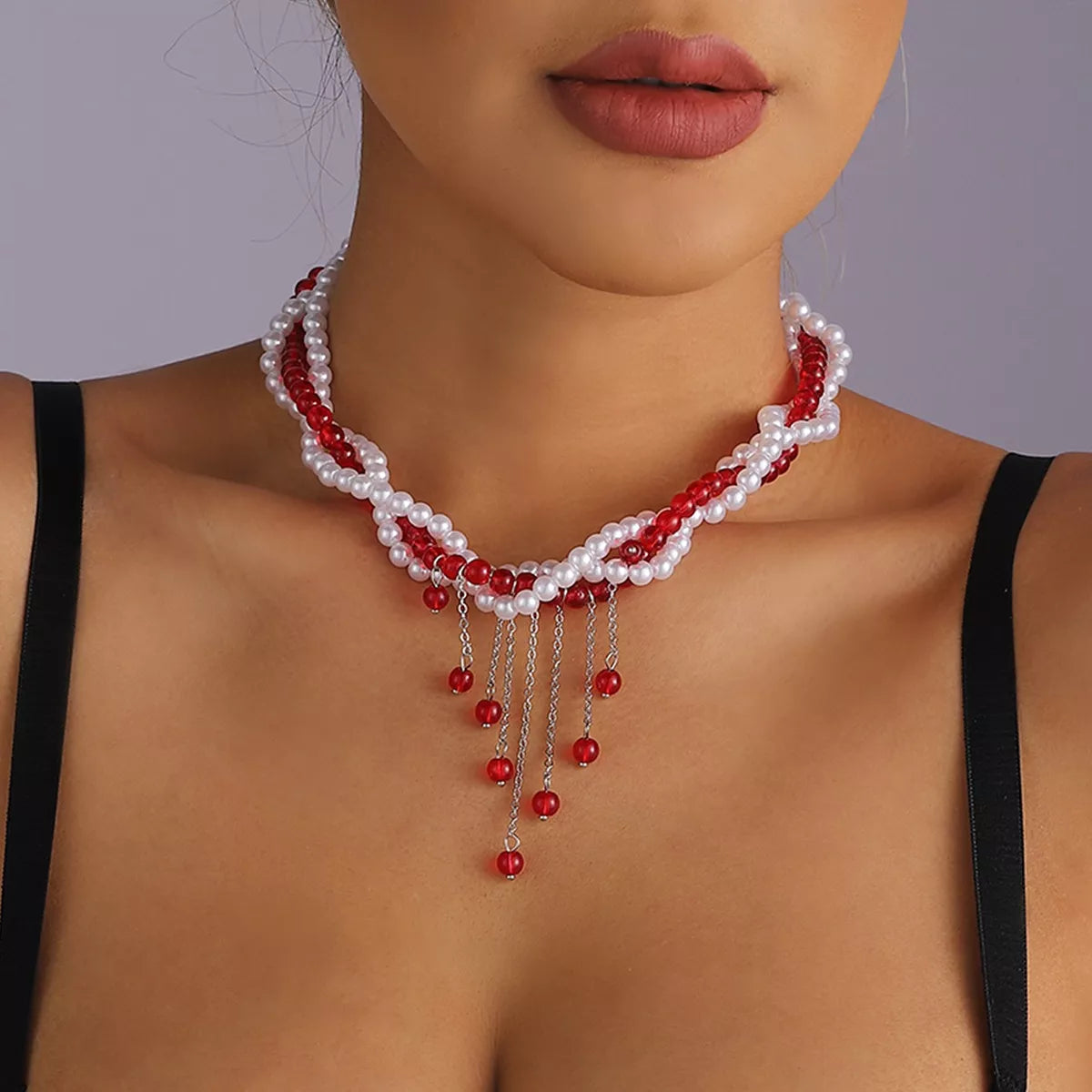 Trendsi Twisted Bead Tassel Necklace -
