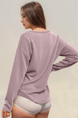 Trendsi Double Take Striped Notched Long Sleeve T-Shirt -