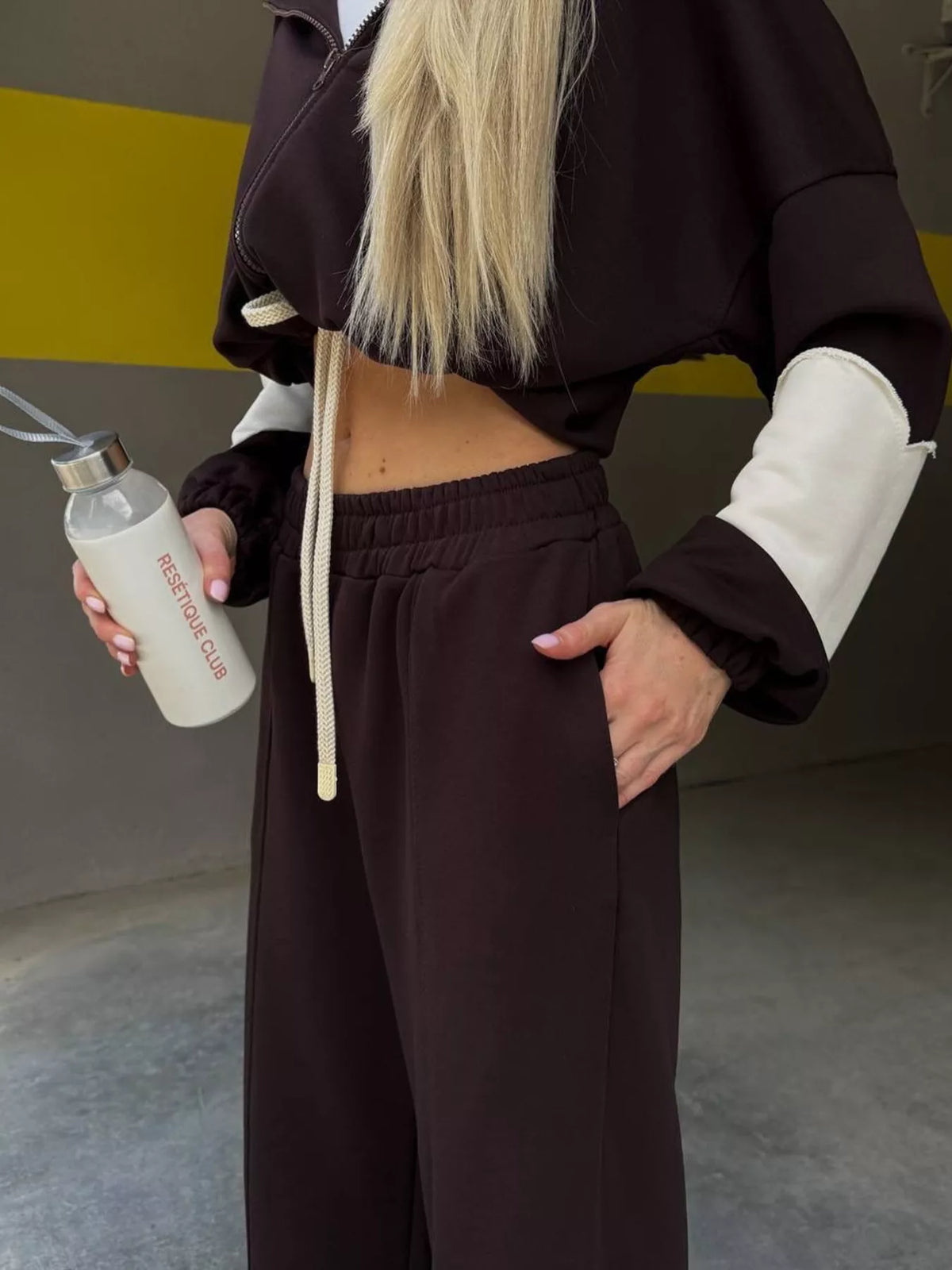 Trendsi Zip Up Hoodie and Wide-Leg Pants Set -