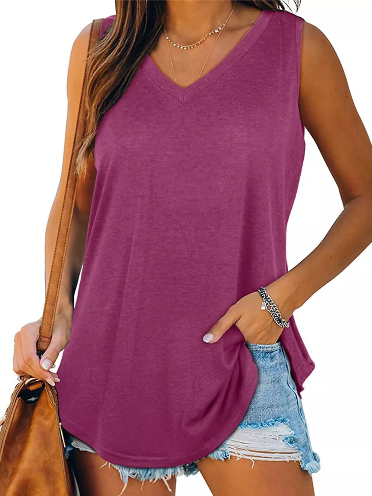 Purple v-neck loose fit tank top