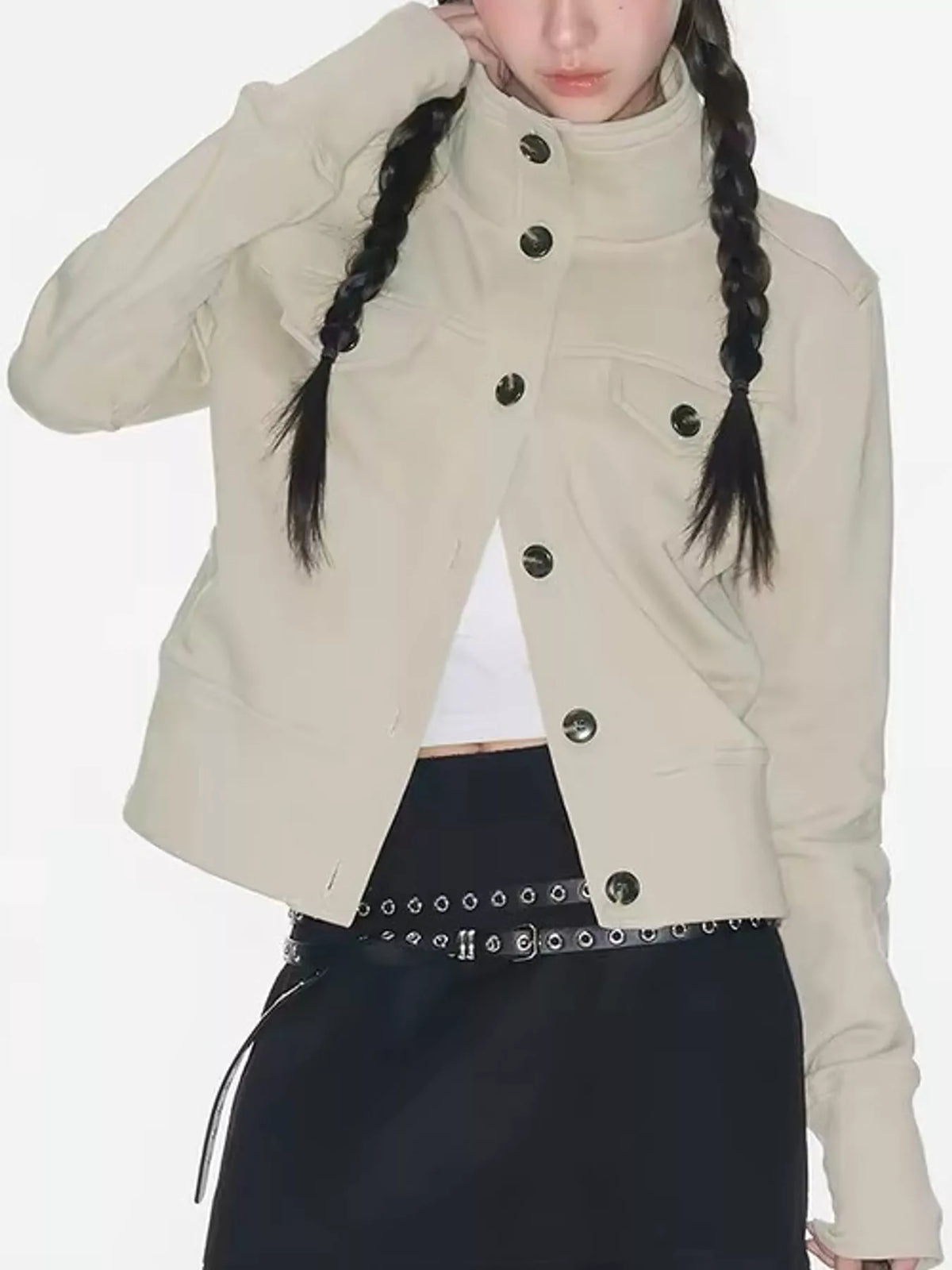 High-neck jacket, beige open front