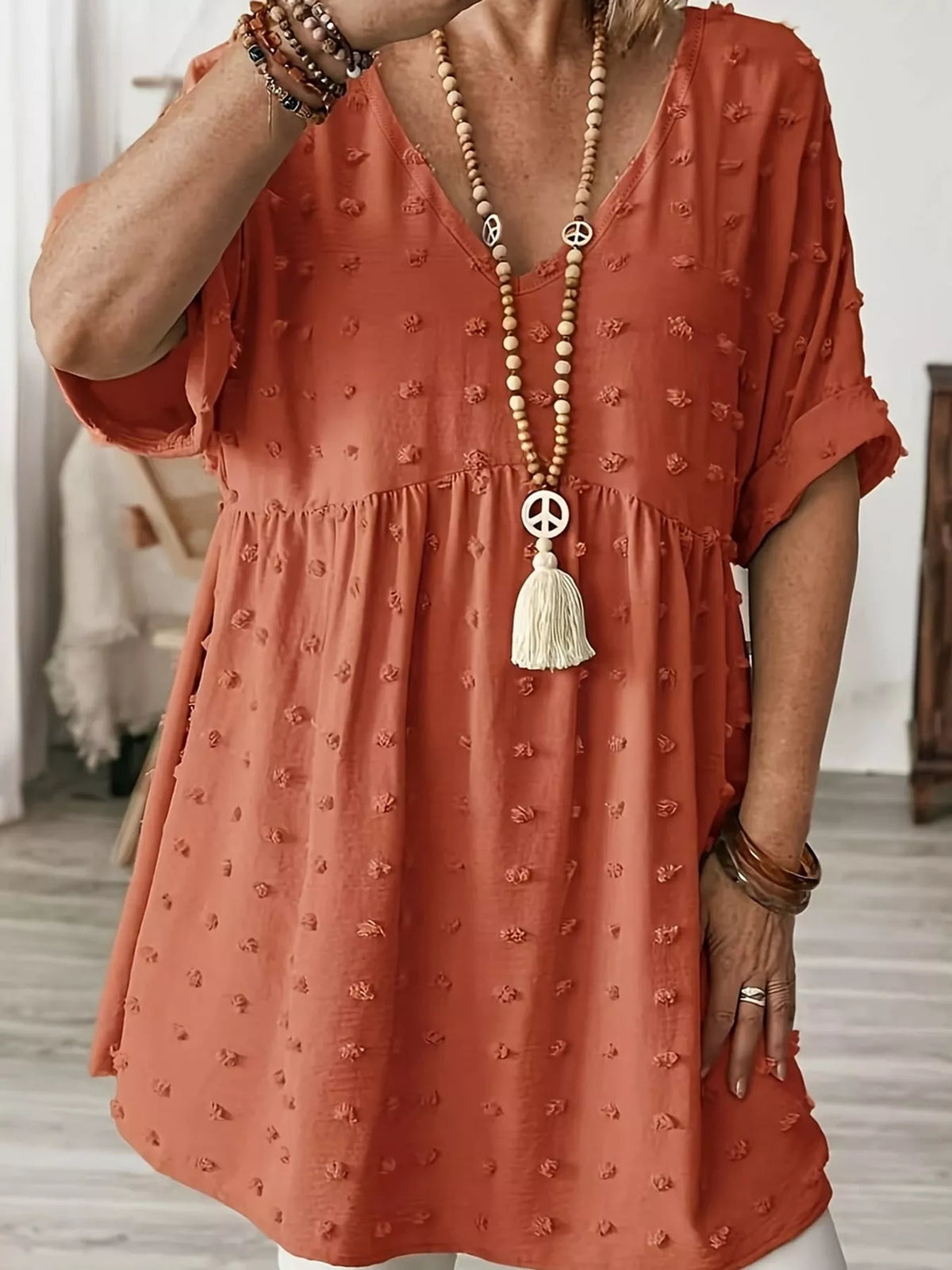 Swiss-dot blouse, rust front