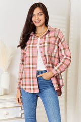 Trendsi Double Take Plaid Collared Neck Long Sleeve Button-Up Shirt - Pants