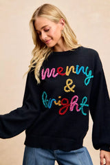 Trendsi BiBi Tinsel Lettering Christmas Sweater -