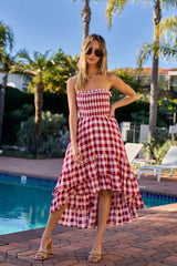 Trendsi BiBi Smocked Body Off Shoulder Check Dress -
