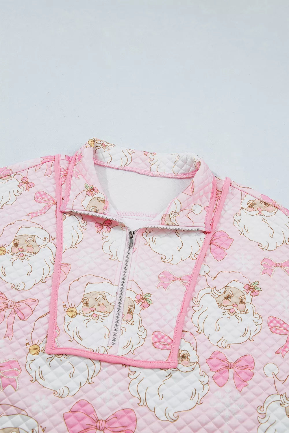 Zip collar on pink santa print christmas print quarter-zip sweatshirt