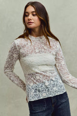 Trendsi SO ME Lace Long Sleeve 3d Effect Floral Layering Top -