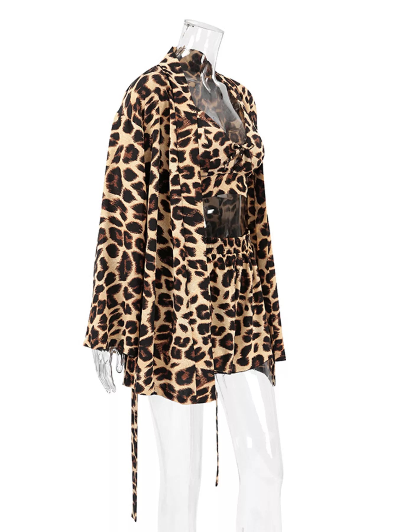Trendsi Leopard Cami & Cardigan and Shorts Three-Piece Lounge Set -