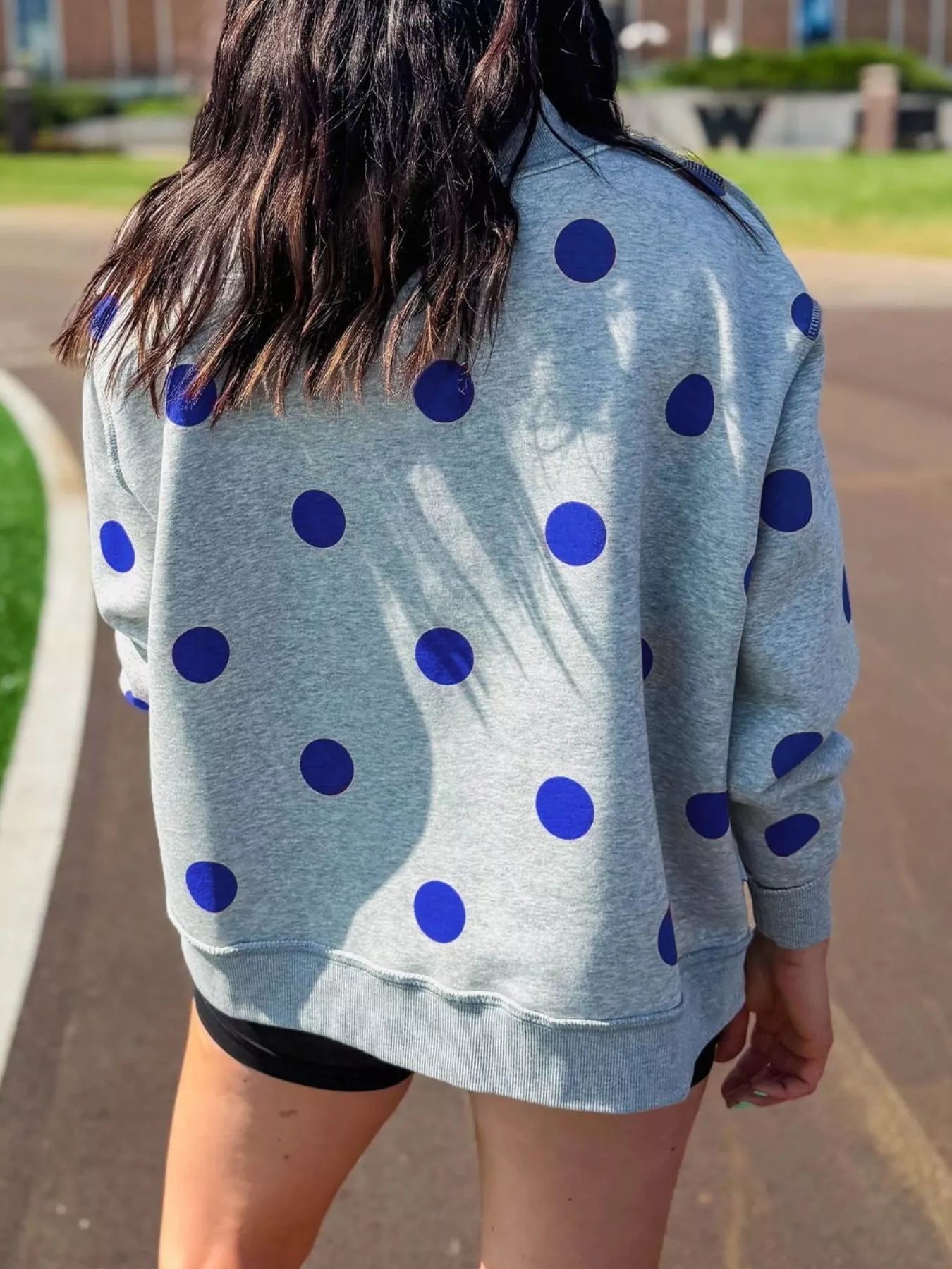 Trendsi Oversized Polka Dot Crewneck Sweatshirt -