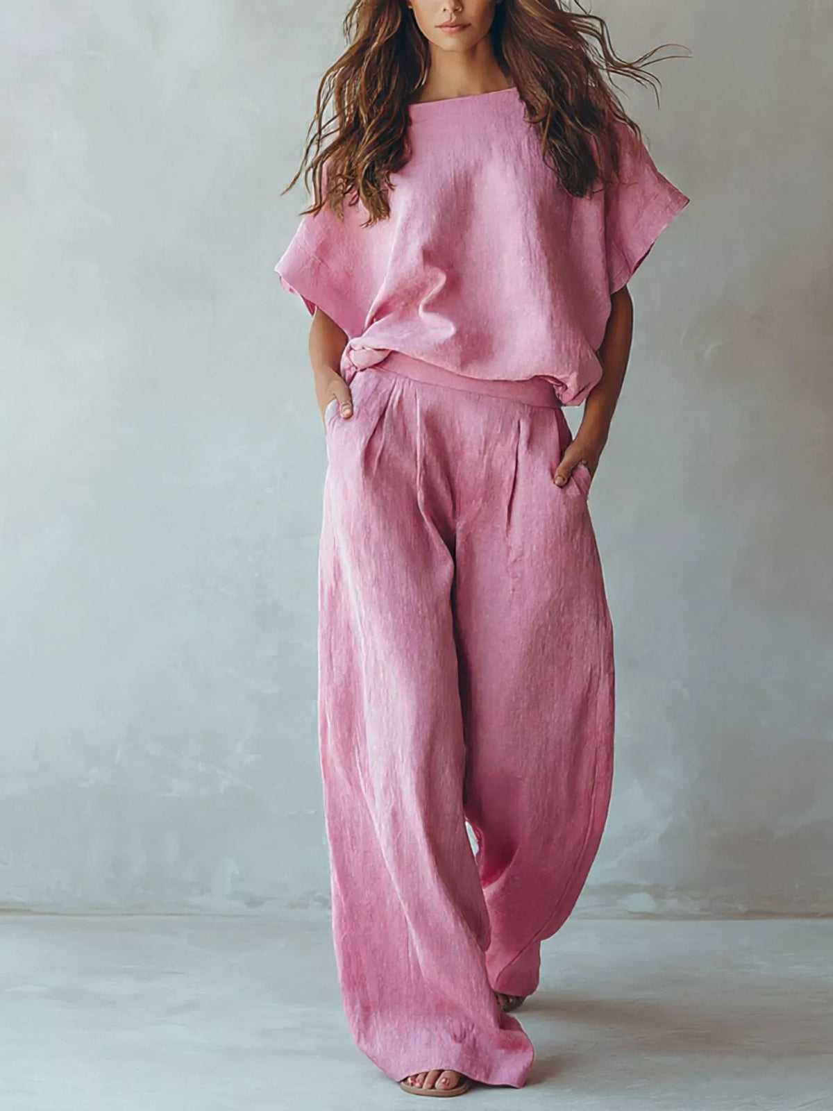 Trendsi Full Size Solid Color Top and Wide-Leg Pants Set Plus Size -