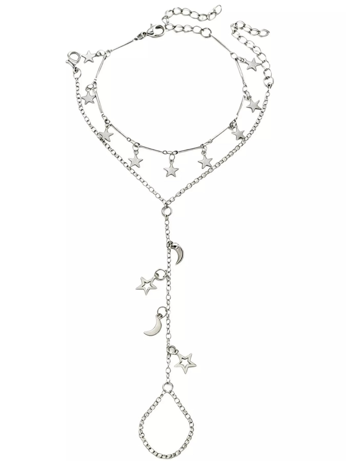 Silver star and moon hand-chain bracelet