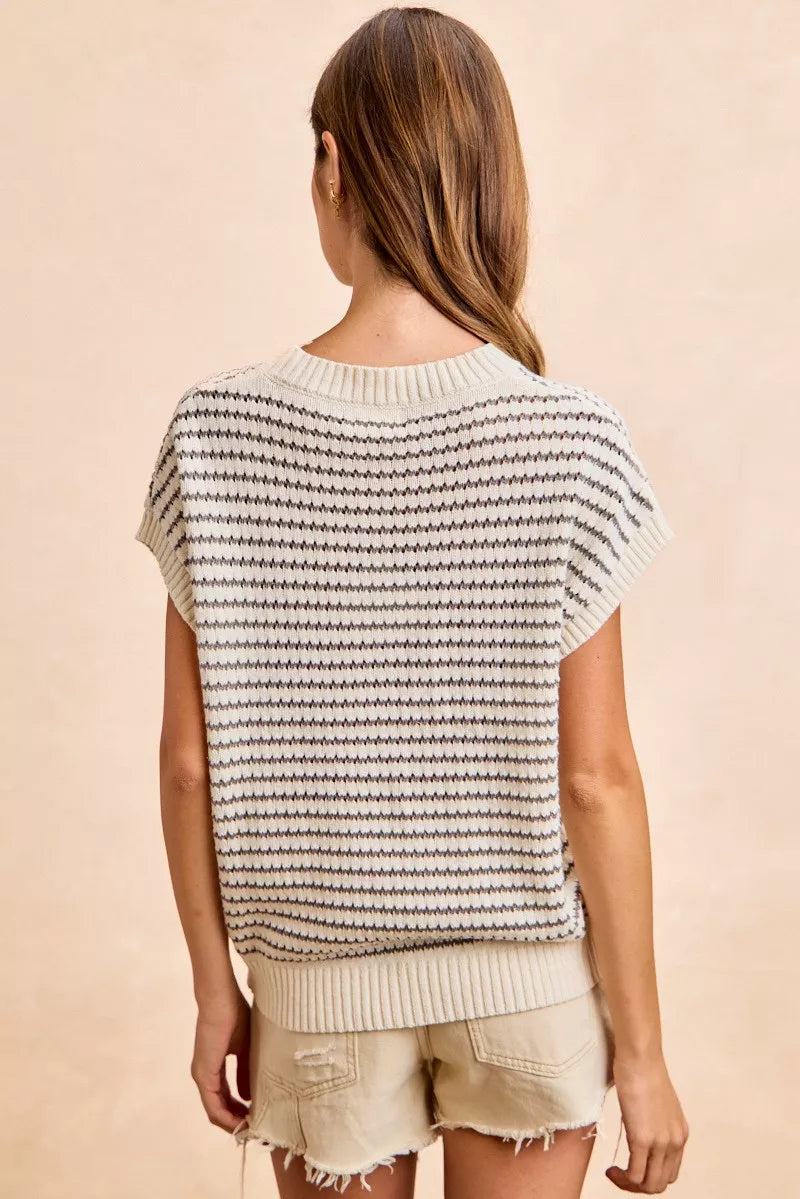 Women's Pointelle Stripe Sleeveless Sweater Top — product view 2