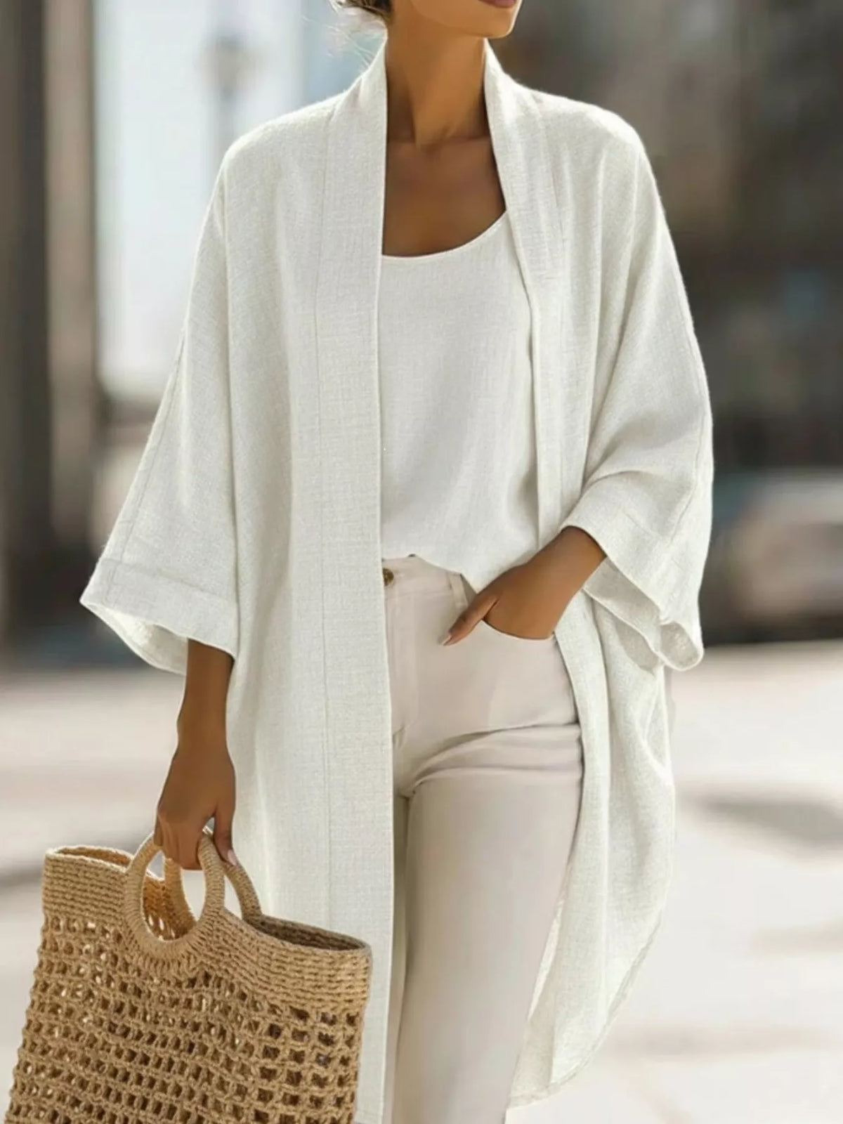 Trendsi Full Size Open-Front Cardigan and Matching Tank Top Set Plus Size -
