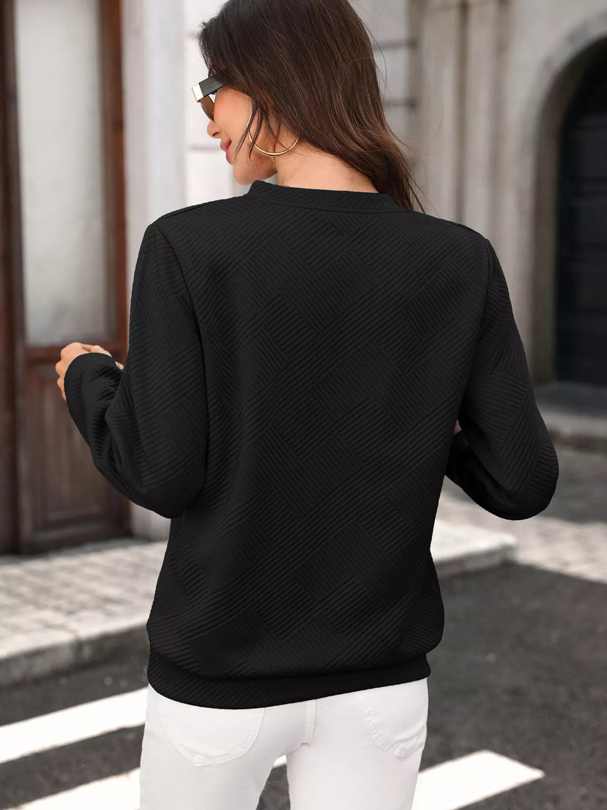 Trendsi Textured Quarter-Zip Sweatshirt -