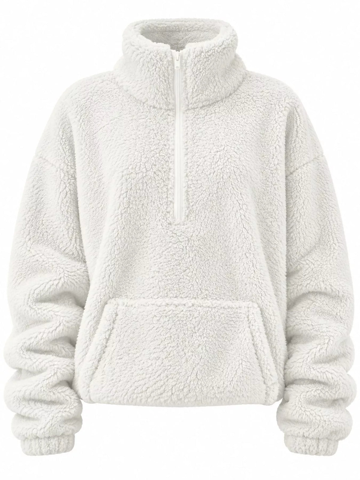 Sherpa quarter-zip sweatshirt, white zip and pocket front