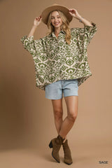 Trendsi Umgee Abstract Print Button-Up Oversized Shirt -