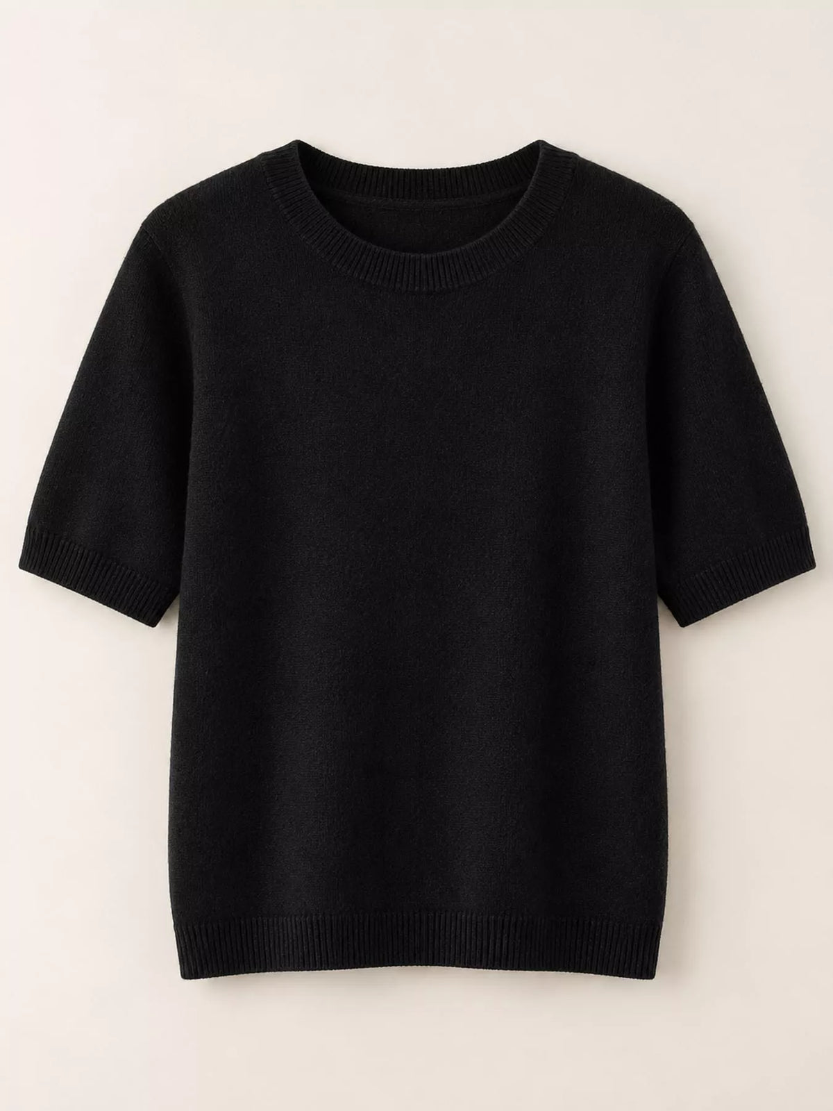 Black round neck short-sleeve sweater