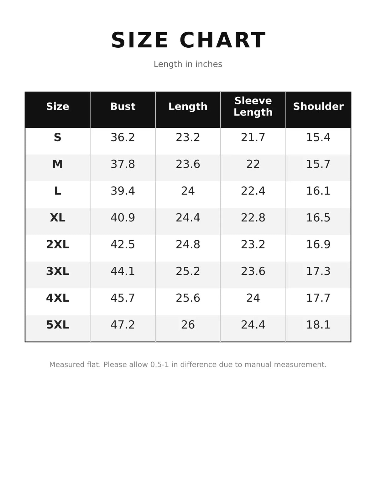 Size chart for open-front blazer with ruched 3/4 sleeves
