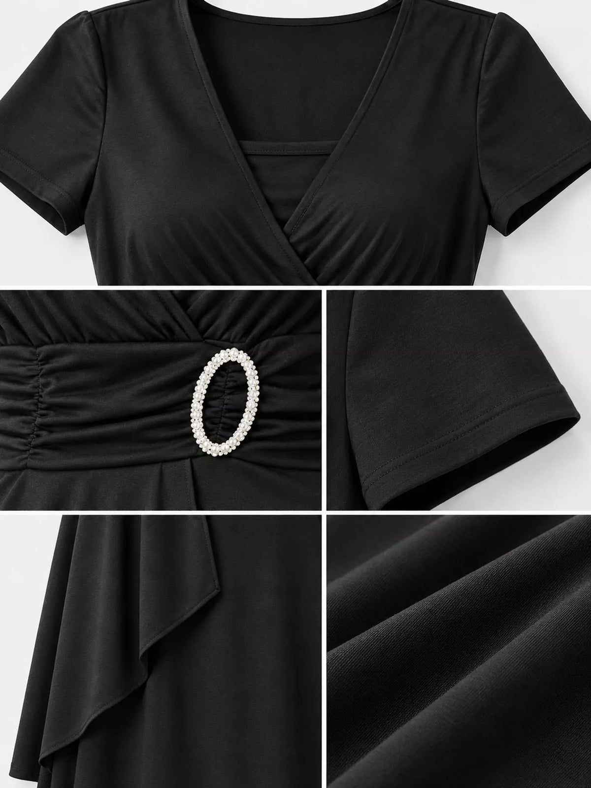 Decorative Buckle Short Sleeve Dress — construction details