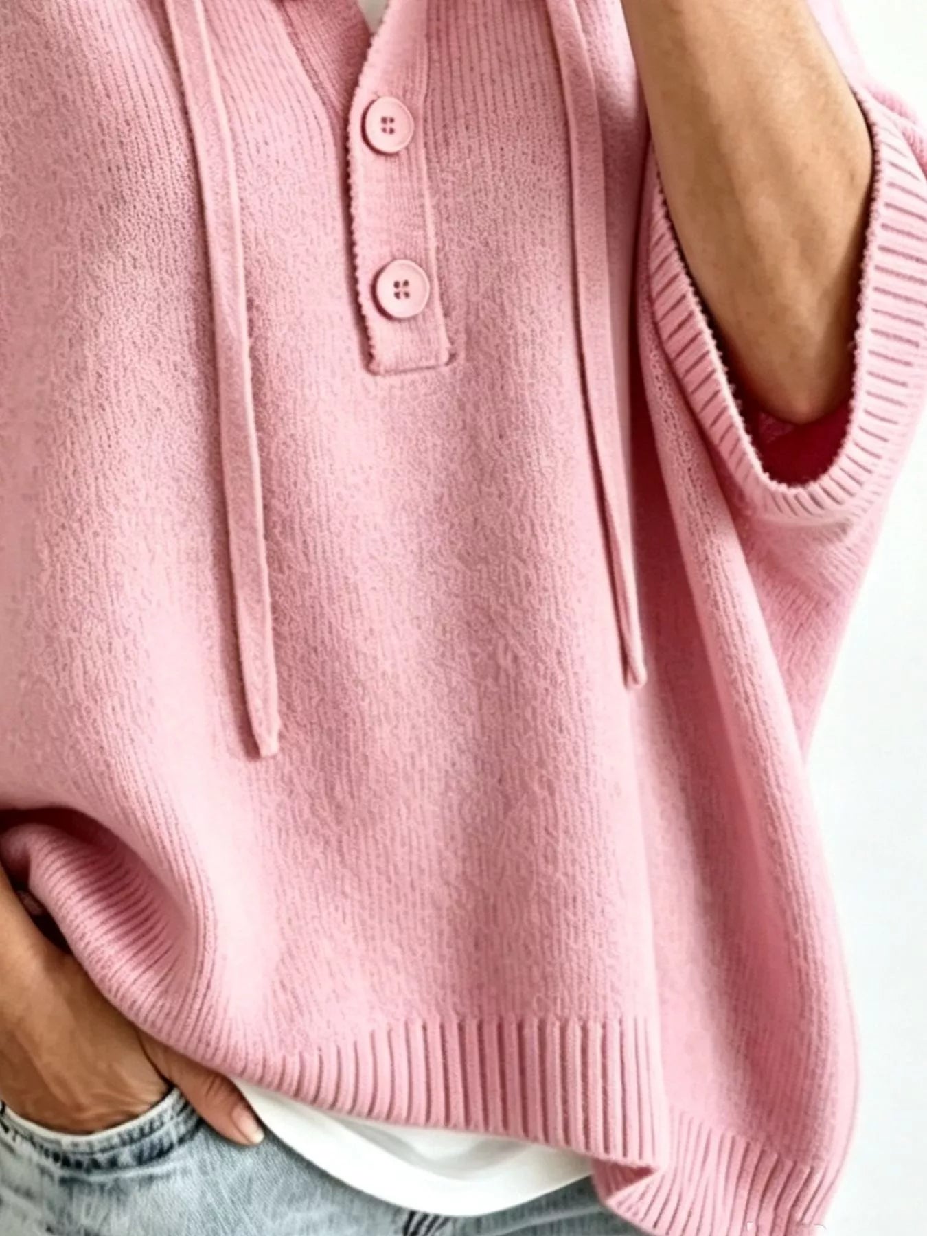 Trendsi Striped Hooded Sweater with Button Detail -