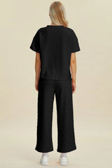 Trendsi Double Take Full Size Texture Round Neck Short Sleeve Top and Pants Set -