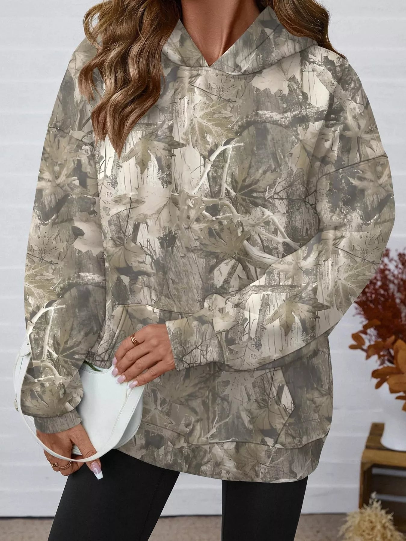 Trendsi Printed Kangaroo Pocket Oversized Hoodie -