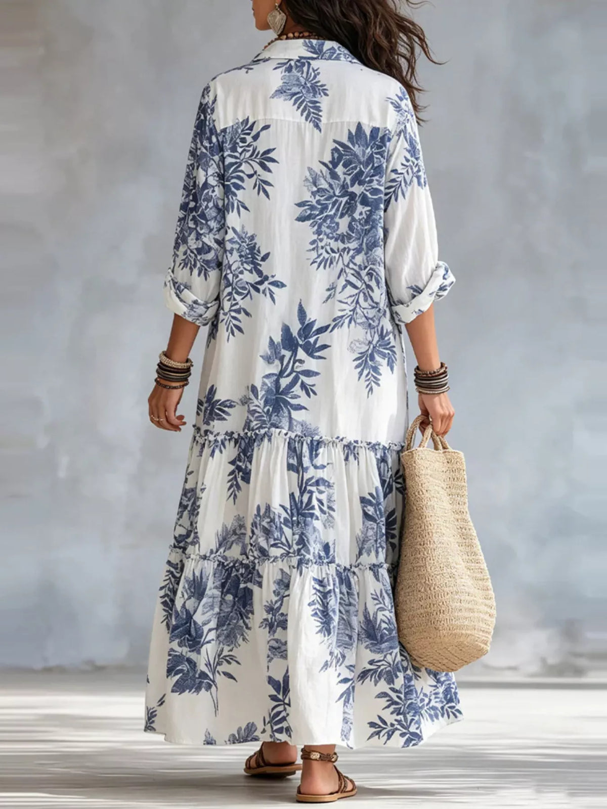 Trendsi Printed Button Front Maxi Dress -
