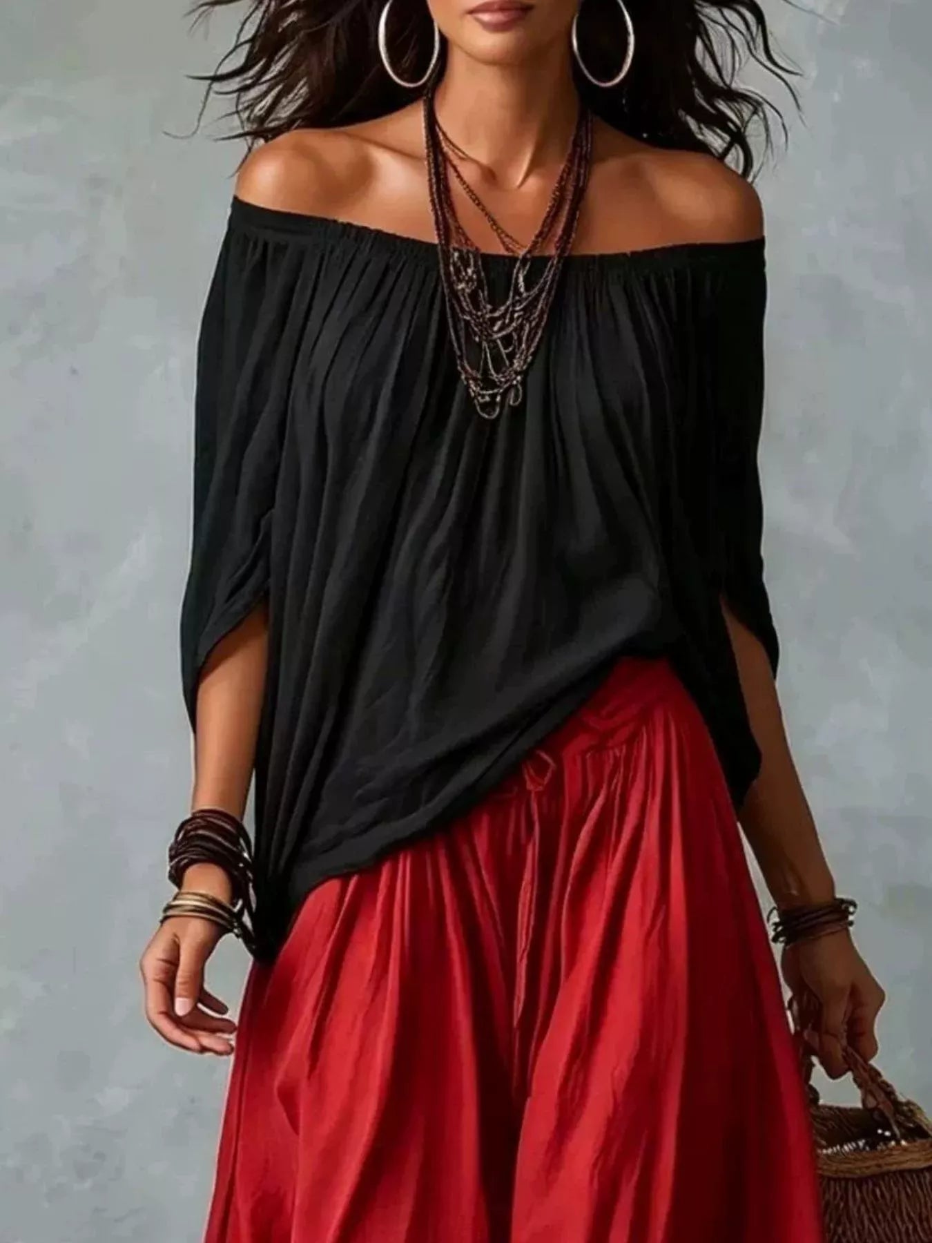 Trendsi Full Size Off-Shoulder Top and Wide-Leg Harem Pants Set Plus Size -