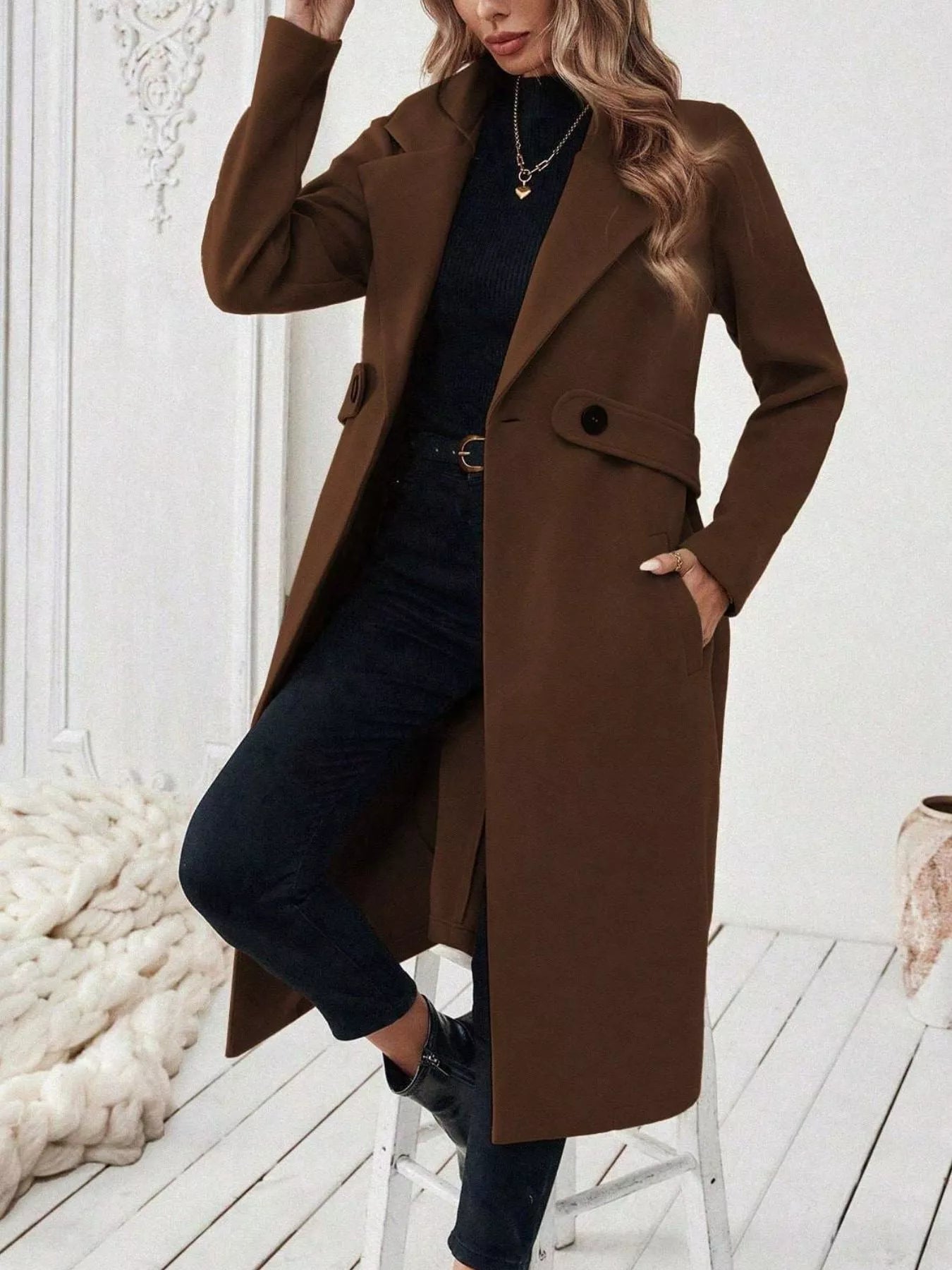Trendsi Single-Button Longline Coat -