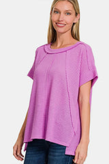 Trendsi Zenana Waffle Exposed-Seam Short Sleeve T-Shirt -