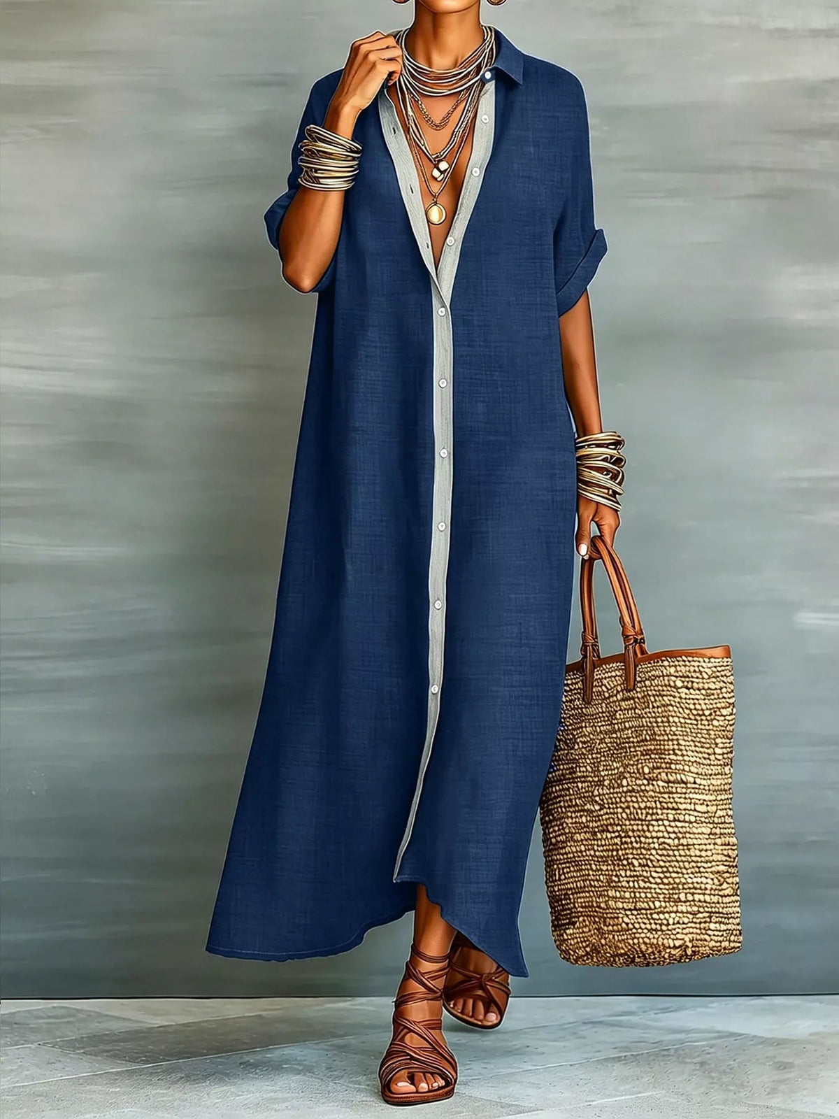 Trendsi Casual Linen Shirt Dress with Button-Down Front -