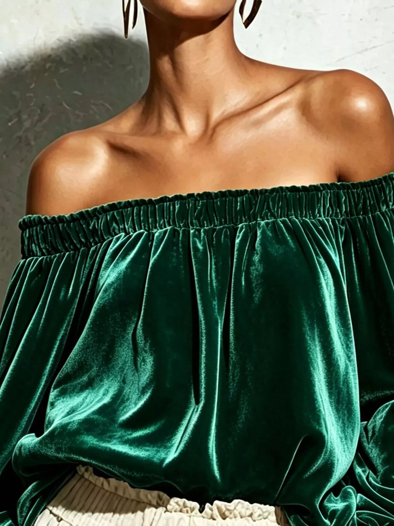 Trendsi Off-Shoulder Velvet Long Sleeve T-Shirt -