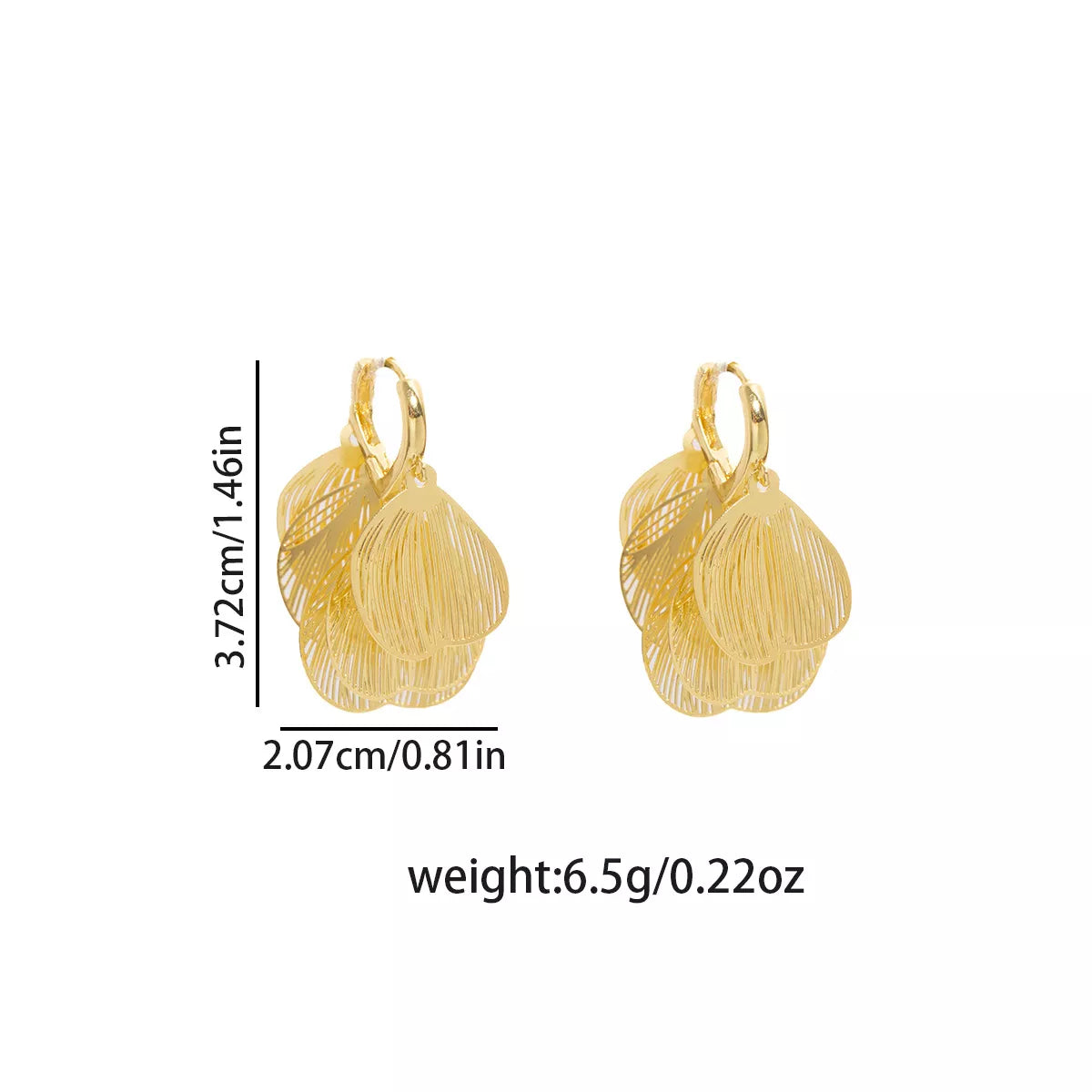 Trendsi 18K Gold-Plated Textured Leaf Drop Earrings -