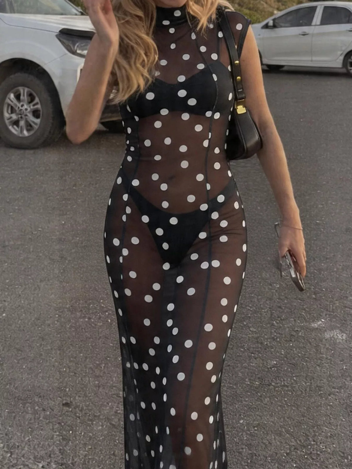 Sheer Polka Dot Maxi Dress — front view