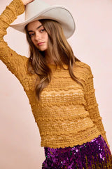 Trendsi BiBi Ruffles Detail Mardi Gras Color Flower Lace Top -