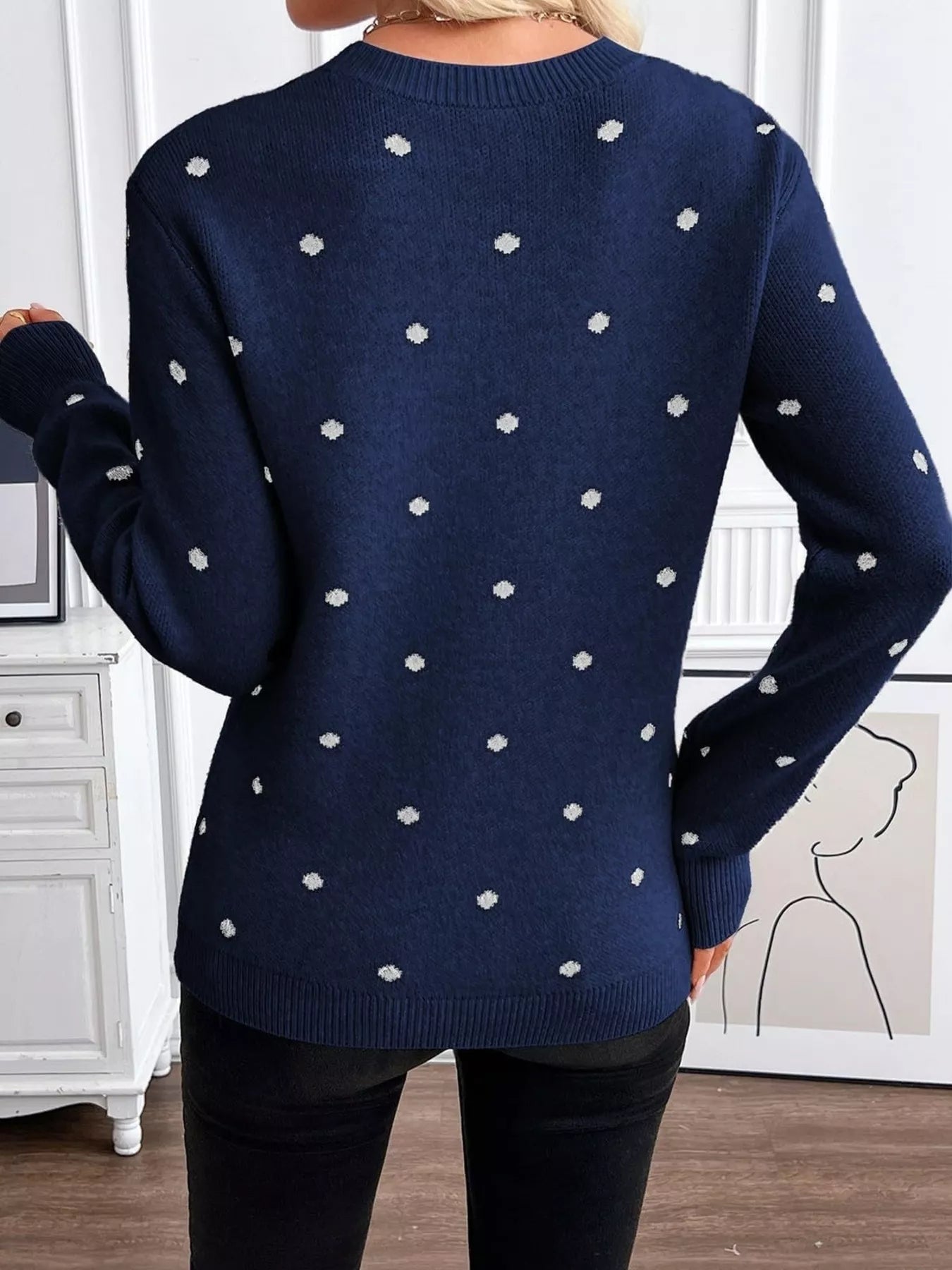 Trendsi Polka Dot Crew Neck Sweater -