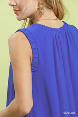 Trendsi Umgee Sleeveless Ruffle Trim Drop Waist Mini Dress -