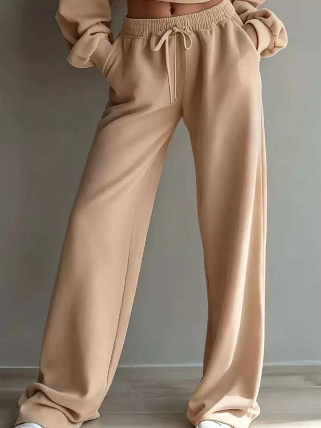 Trendsi Round Neck Cropped Sweatshirt and Wide-Leg Pants -