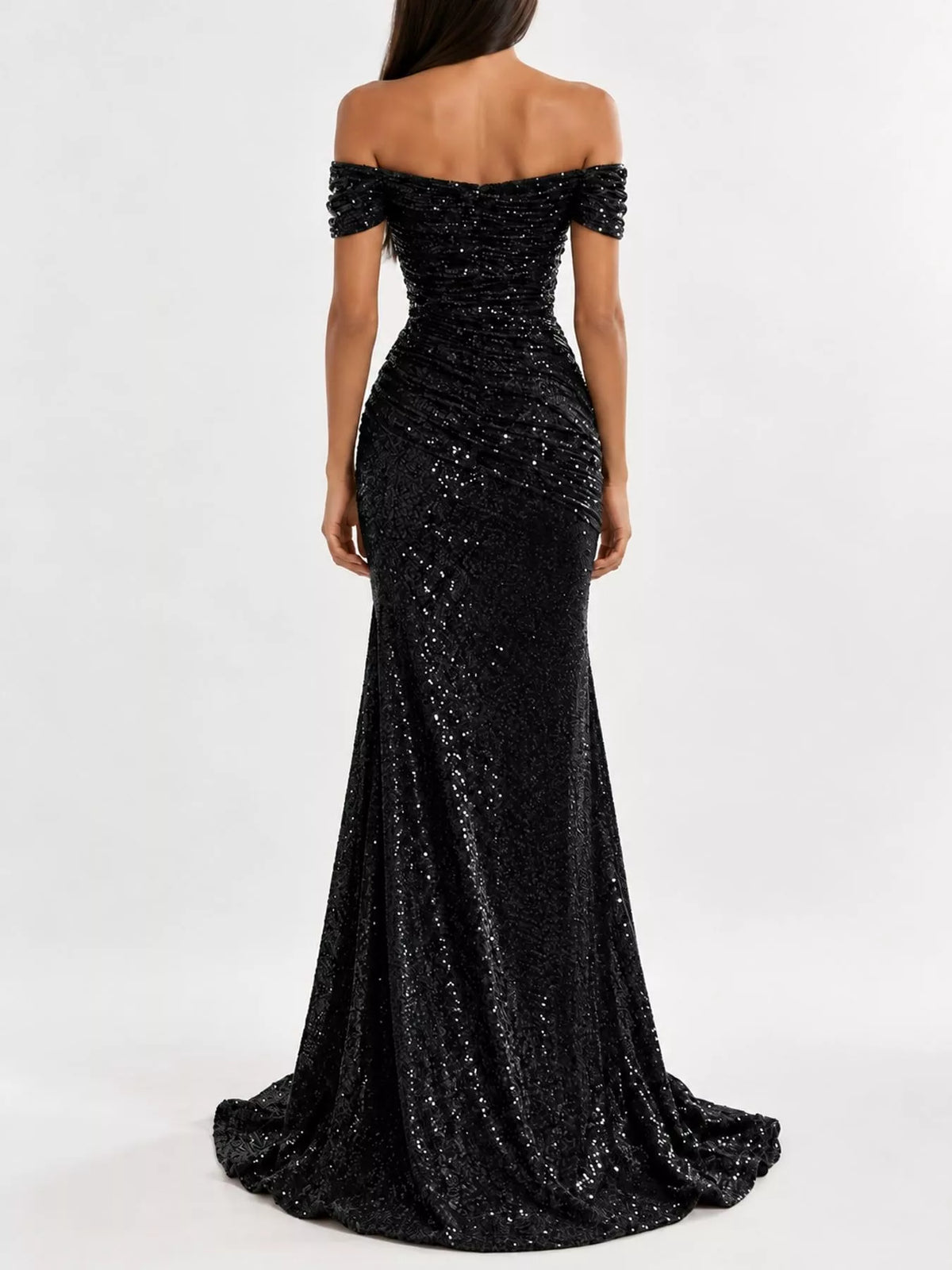 Off-shoulder short sleeve maxi dress, back view