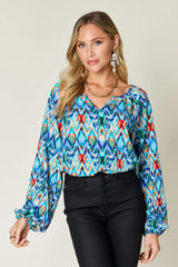 Trendsi Double Take Full Size Printed Balloon Sleeve Blouse -