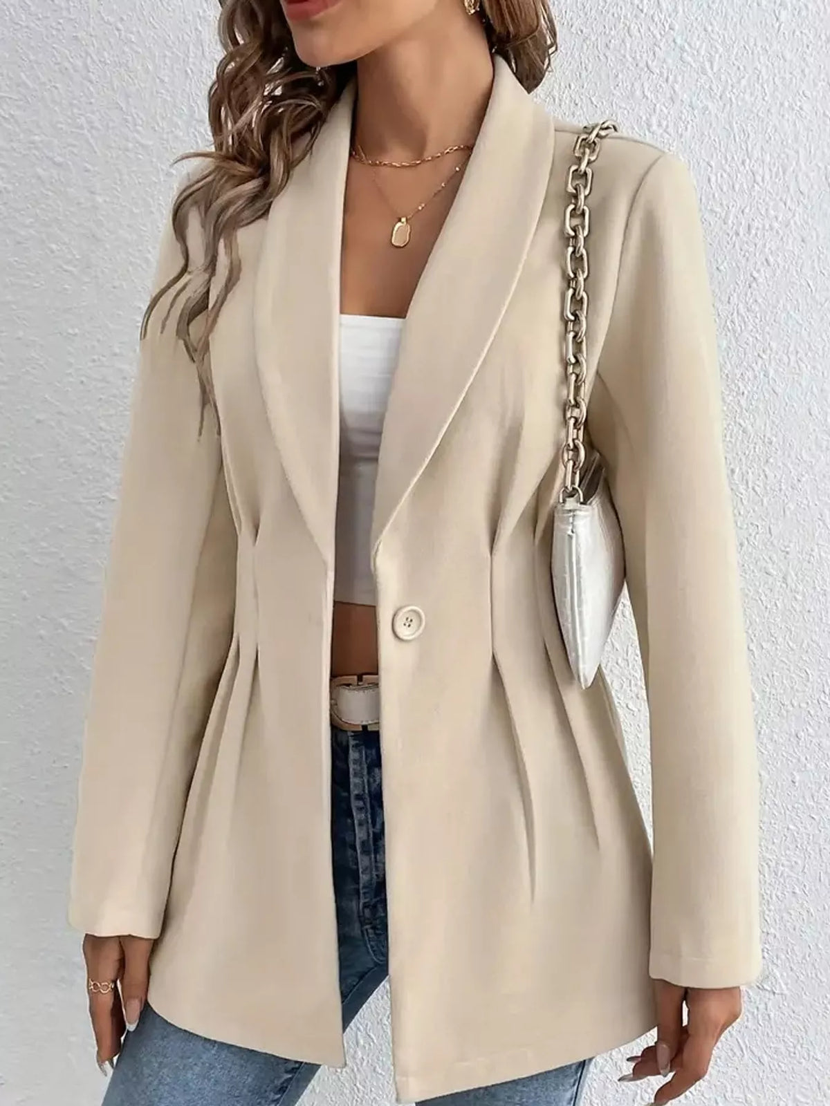 Single-Button Shawl Collar Blazer — front view