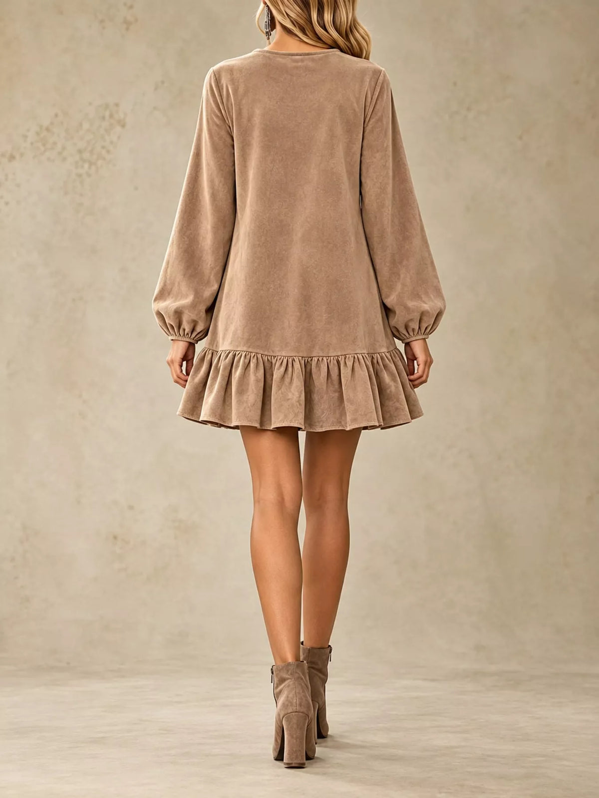 Quarter-zip dress, beige back